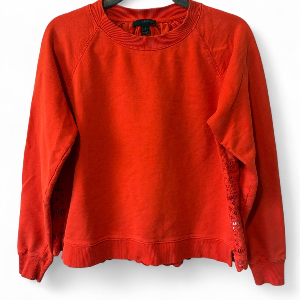 J Crew Long Sleeve Sweater Eyelet Lace Embroidered Back Size Medium Orange